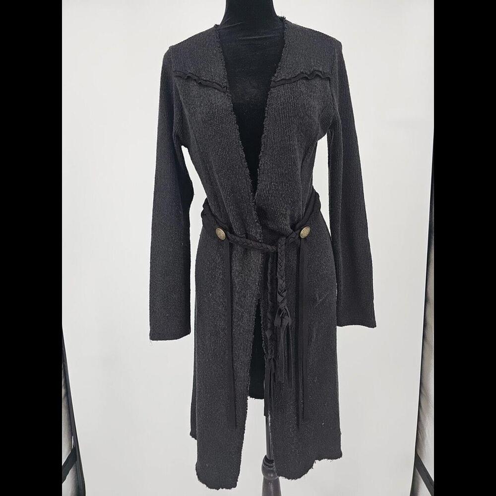 VOCAL Womens Long Cardigan Sweater Duster Braided Belt Witchy Western Sz S